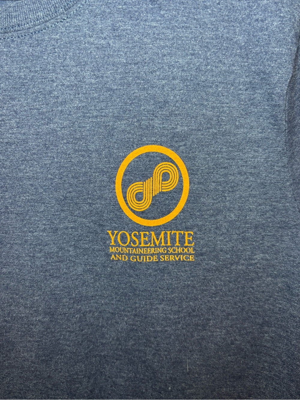“Go Climb a Rock” Yosemite, Hanes Navy Blue Tee with orange text. Size YL. - Picture 2 of 5